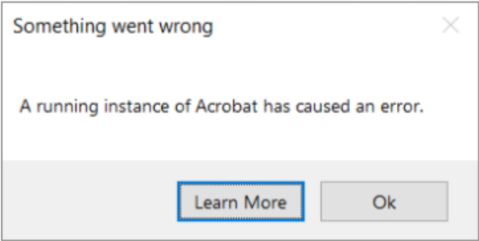 PDF 실행 안됨 - A running instance of Acrobat has caused an error 오류 메시지