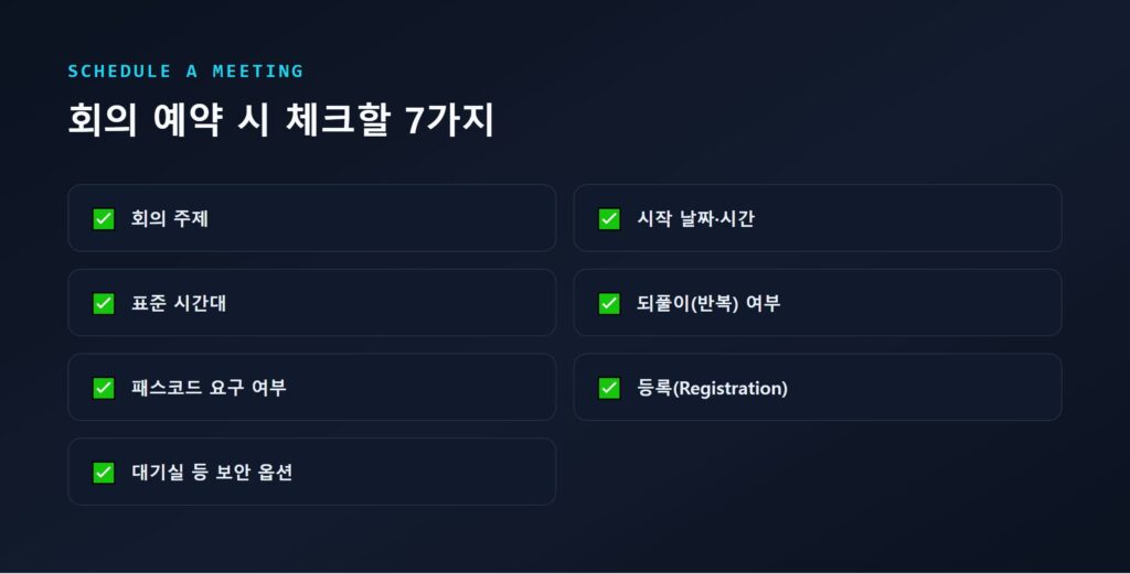 회의 예약 시 설정하는 7가지 항목 체크리스트