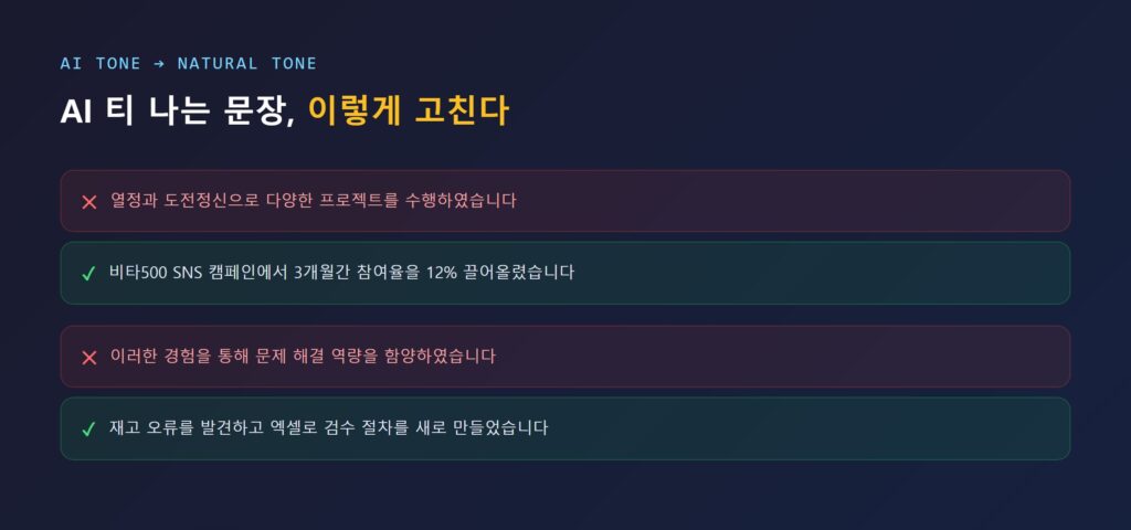 AI 티 나는 문장과 고쳐 쓴 문장 비교